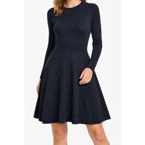 Lela Rose Full Skirt Sweater Dress Dark Navy Wool Silk Cashmere Sz S NWT